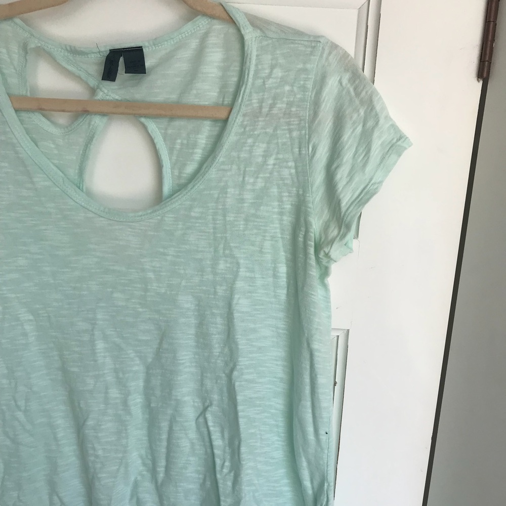 Anthro left of center cutout mint tee
